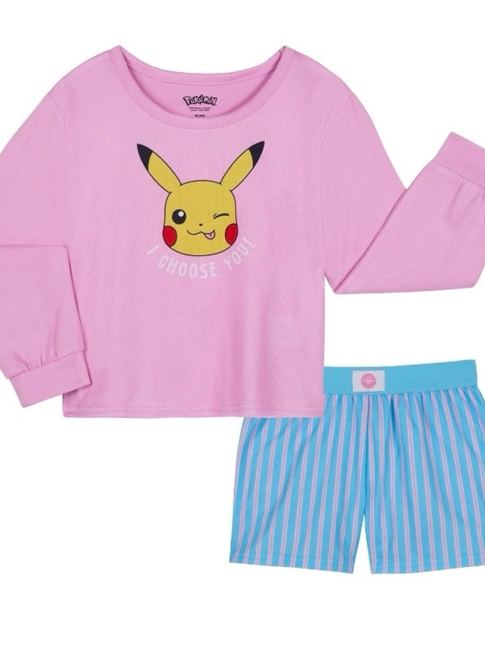 Pokemon Pink Top with Blue Striped Shorts Pajama Set